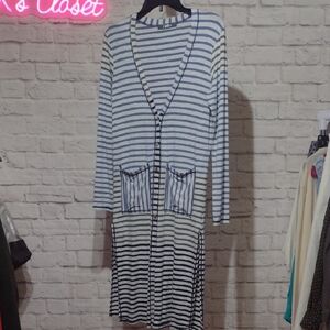 Coin 1804 Striped Long Cardigan Duster Small